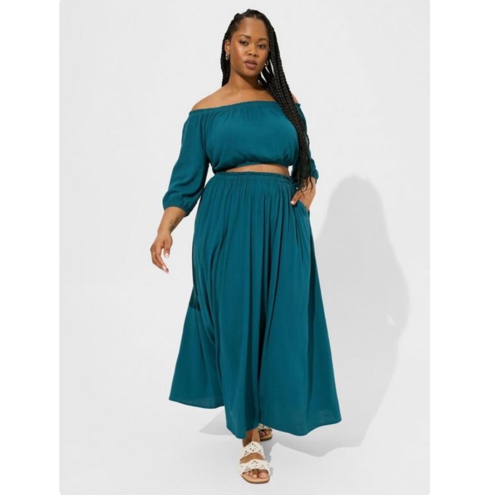 TORRID NWT Maxi Rayon Slub Off Shoulder Skirt Set